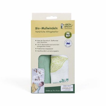 Grünspecht - Bio-Mullwindeln Blätter, 70 x 70...