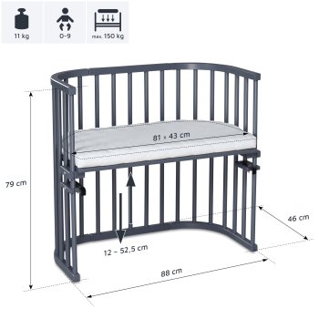 babybay - Beistellbett Original SCHIEFERGRAU-LACKIERT