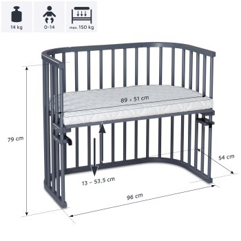 babybay - Beistellbett Maxi SCHIEFERGRAU-LACKIERT