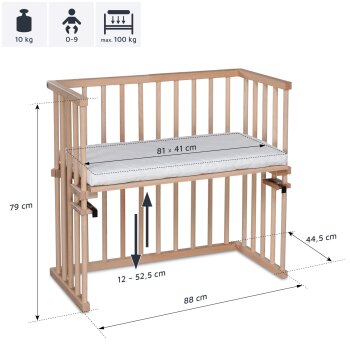 babybay - Beistellbett Midi NATUR-UNBEHANDELT